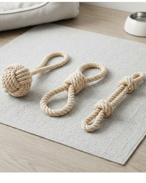 Kfxpm Cotton Rope Dog Toys Three Piece Natural - Lifestyle view