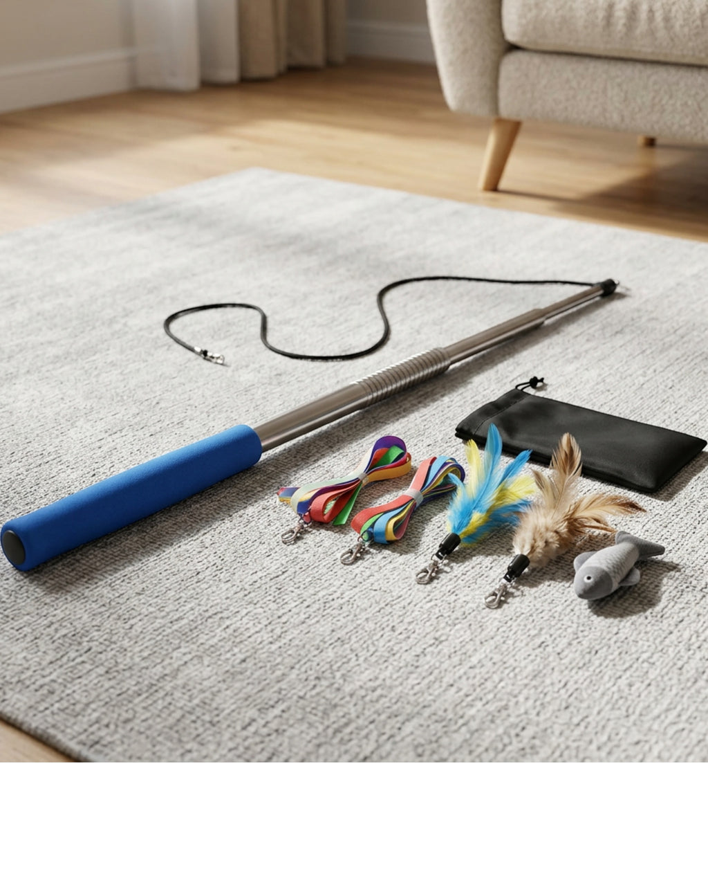 Kfxpm Telescoping Cat Wand Five Attachments Blue - Lifestyle view