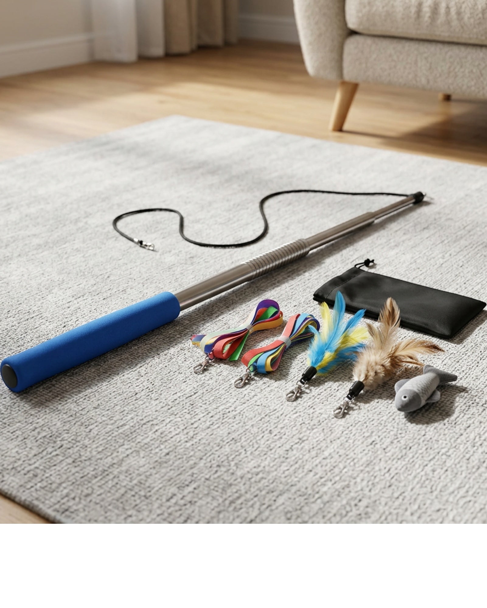 Kfxpm Telescoping Cat Wand Five Attachments Blue - Lifestyle view