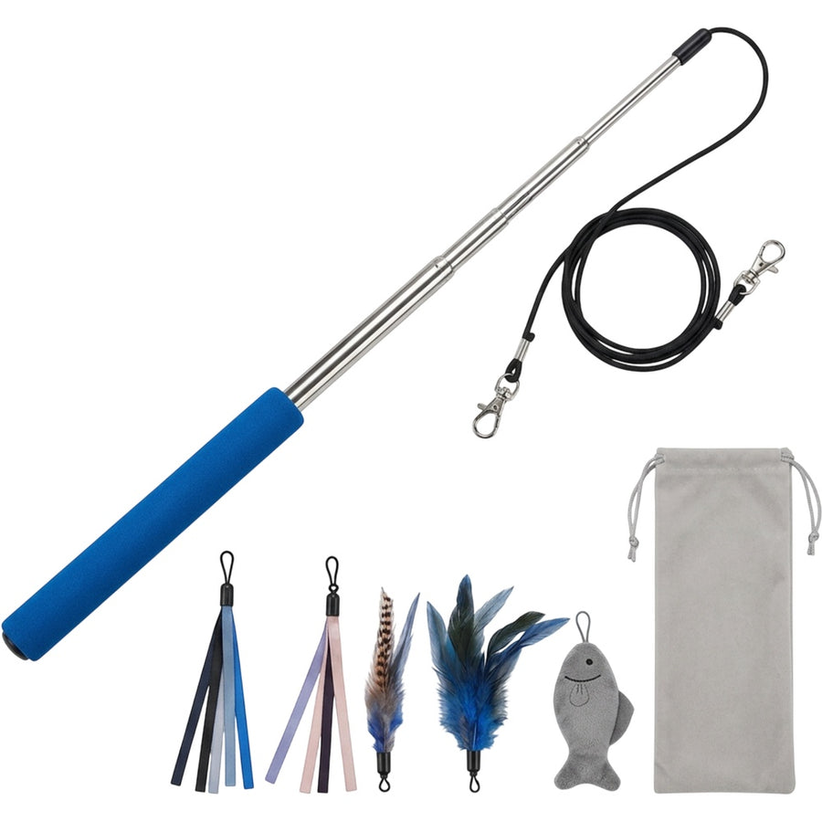 Kfxpm Telescoping Cat Wand Five Attachments Blue